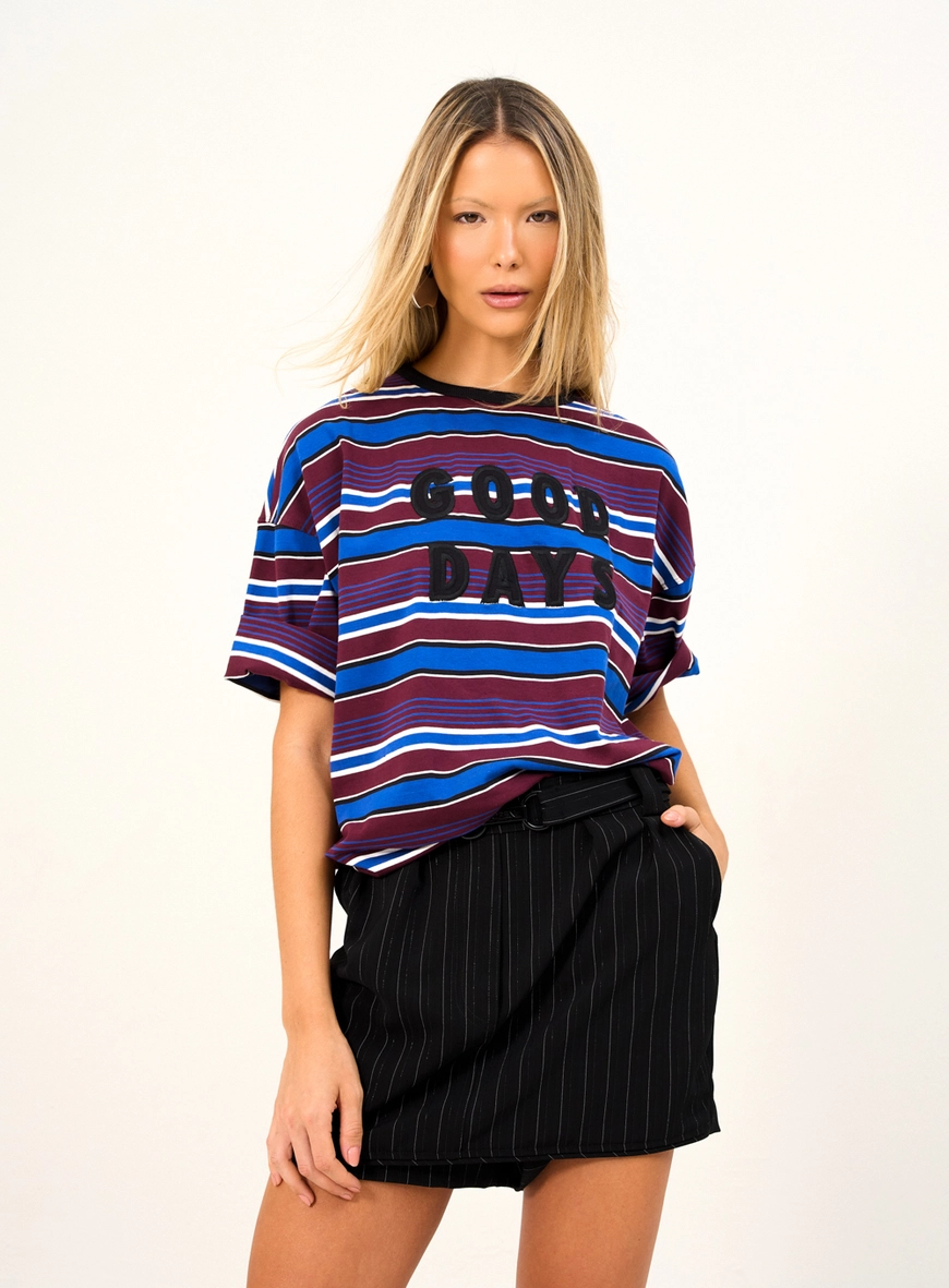 Camiseta Listrada Com Bordado Estampados 1