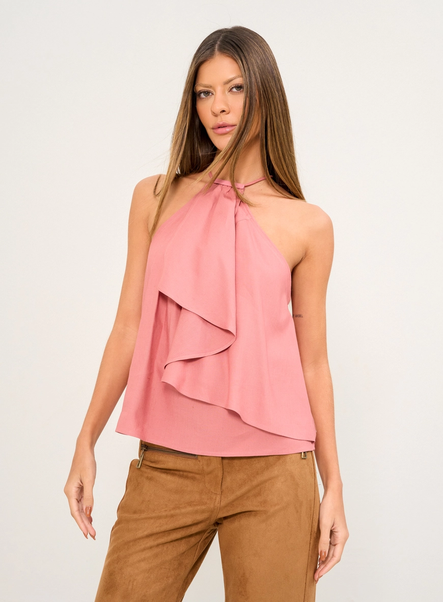 Blusa Halter Com Sobreposição Frontal. Rosa 1