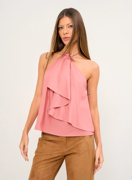 Blusa Halter Com Sobreposição Frontal.