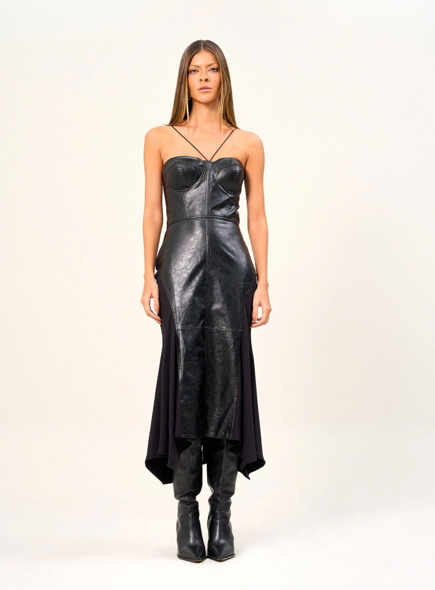 Vestido Feminino Em Pu Preto 4