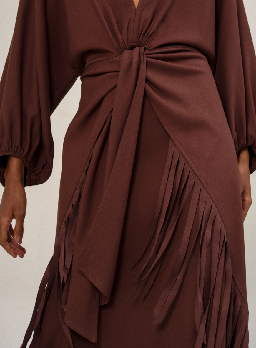 Vestido Com Franjas Marrom 3