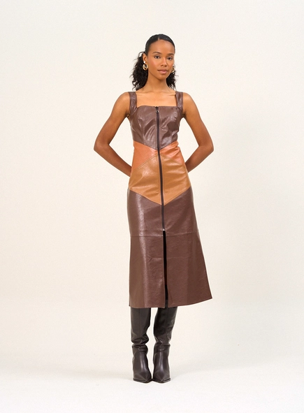 Vestido Feminino Bicolor Em Pu