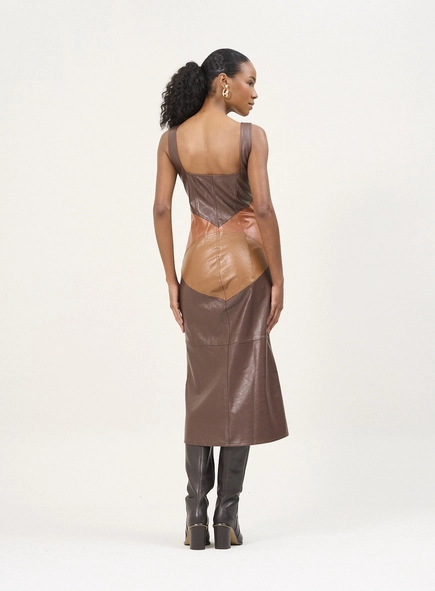 Vestido Feminino Bicolor Em Pu
