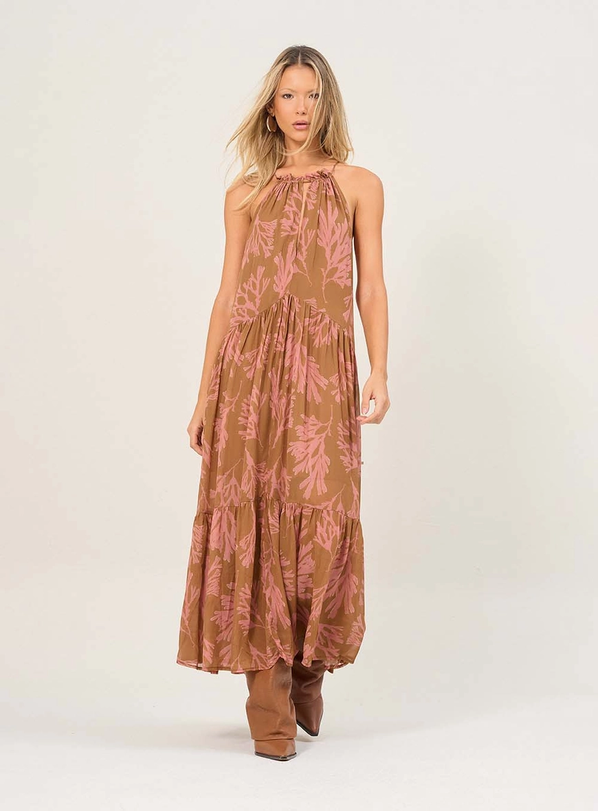 Vestido Midi Com Recortes Horizontais Estampados 4