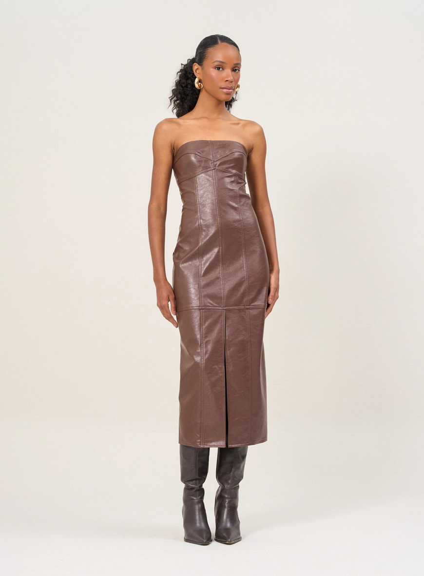 Vestido Midi Com Fenda Frontal Marrom 1