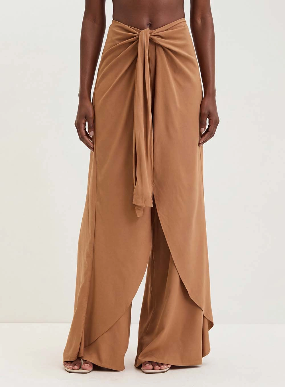 Calça Feminina Com Amarração Frontal - Ampla Bege 1