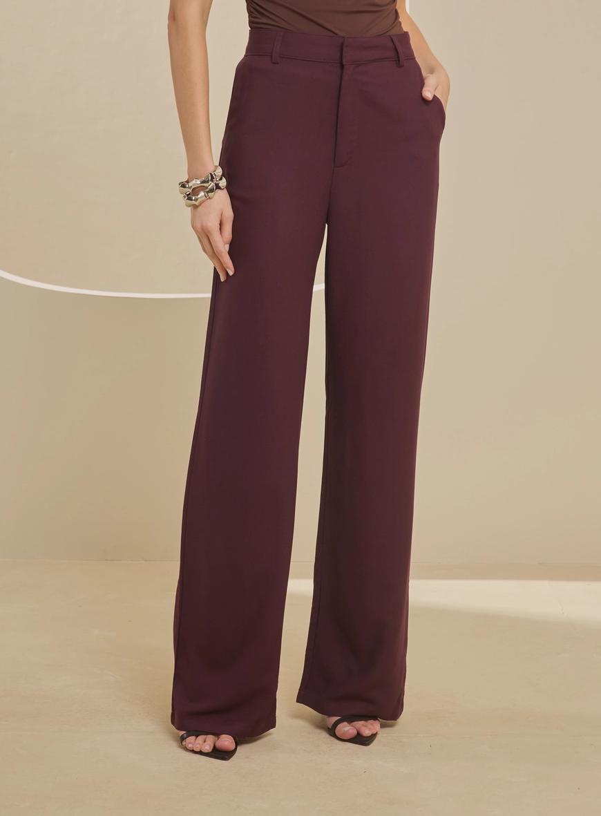 Calça Alfaiataria Feminina Reta Marrom