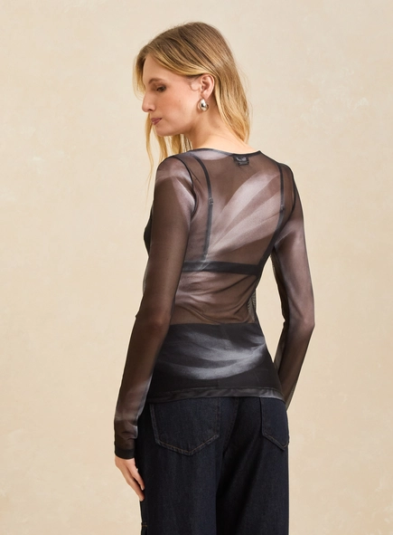 Blusa De Tule Justa Estampada