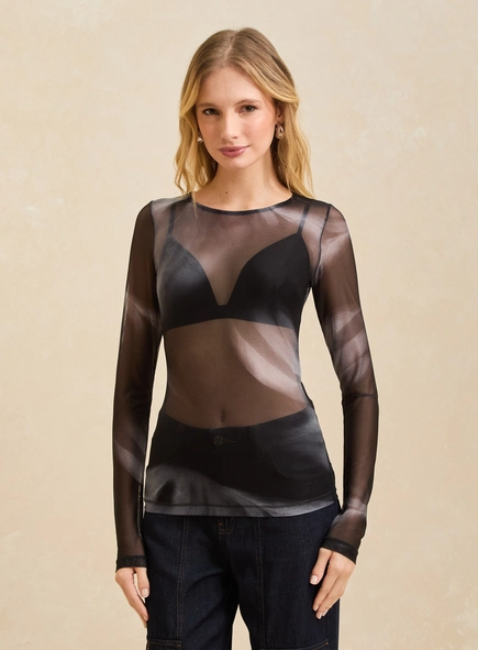 Blusa De Tule Justa Estampada