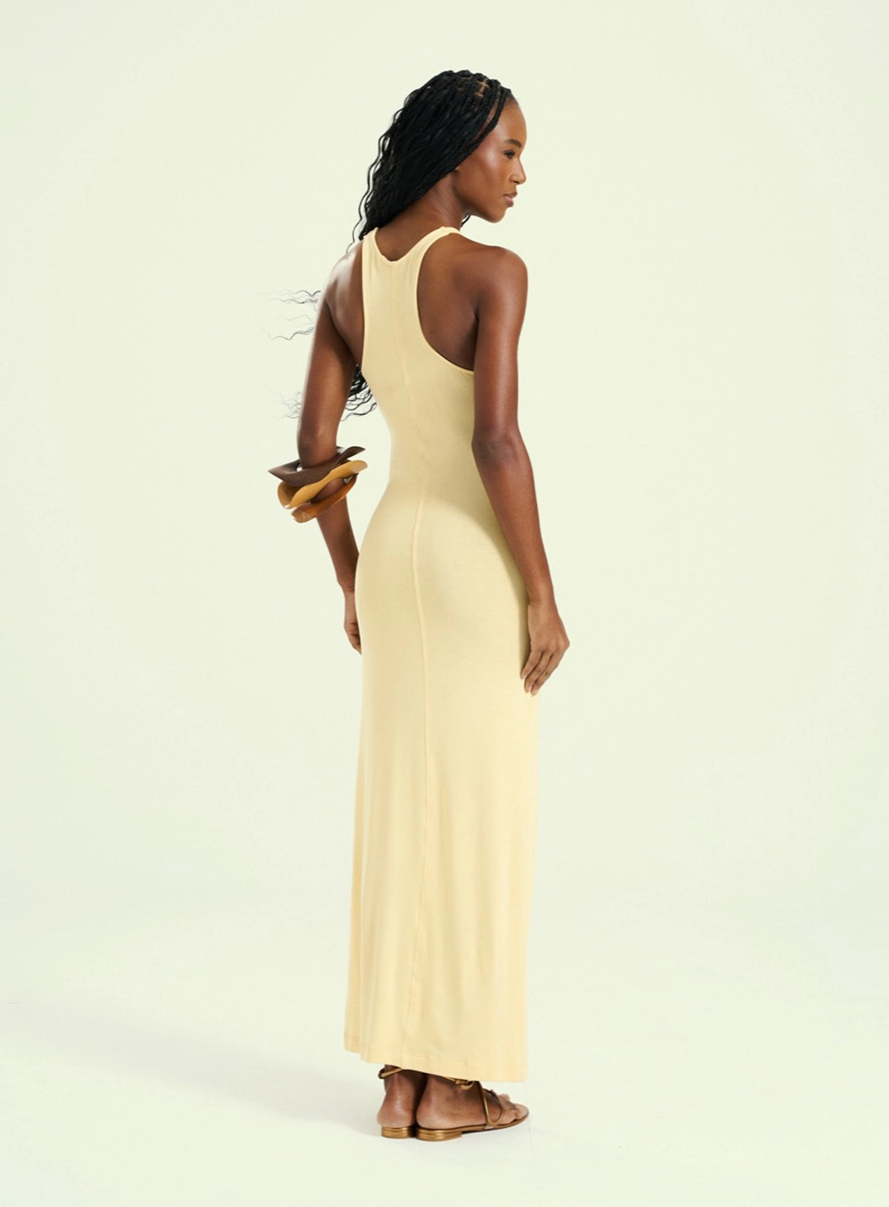 Vestido Feminino Longo Com Fenda Amarelo 2