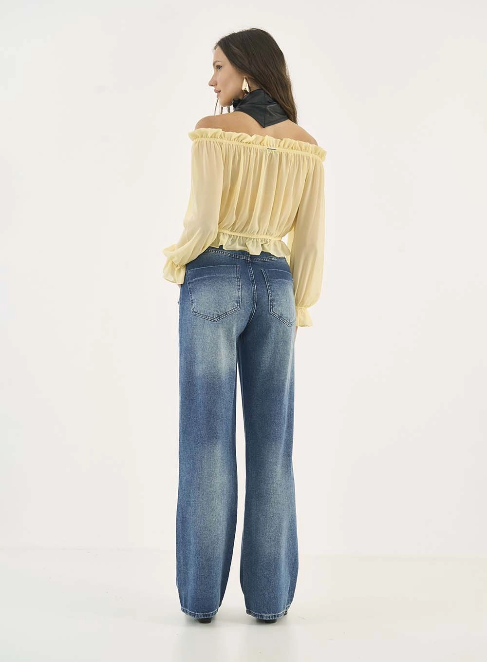 Calça Jeans Wide Leg Berlim Com Puídos Índigo