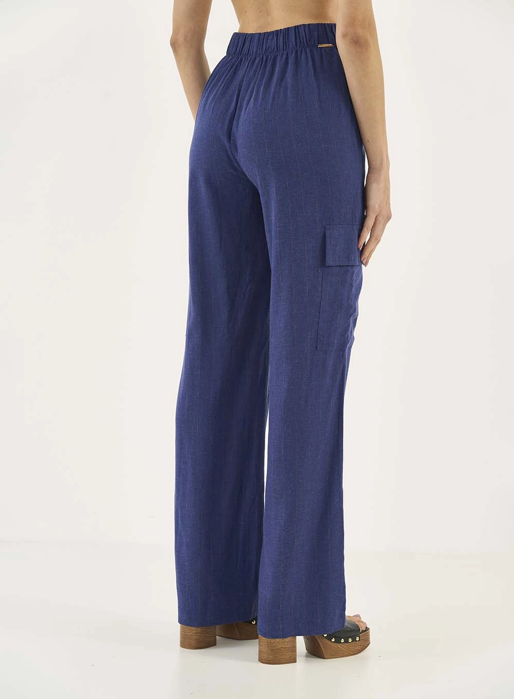 Calça Alfaiataria Cargo Com Linho Azul