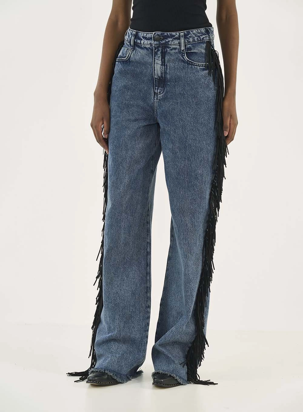 Calça Jeans Berlim Com Franjas Índigo