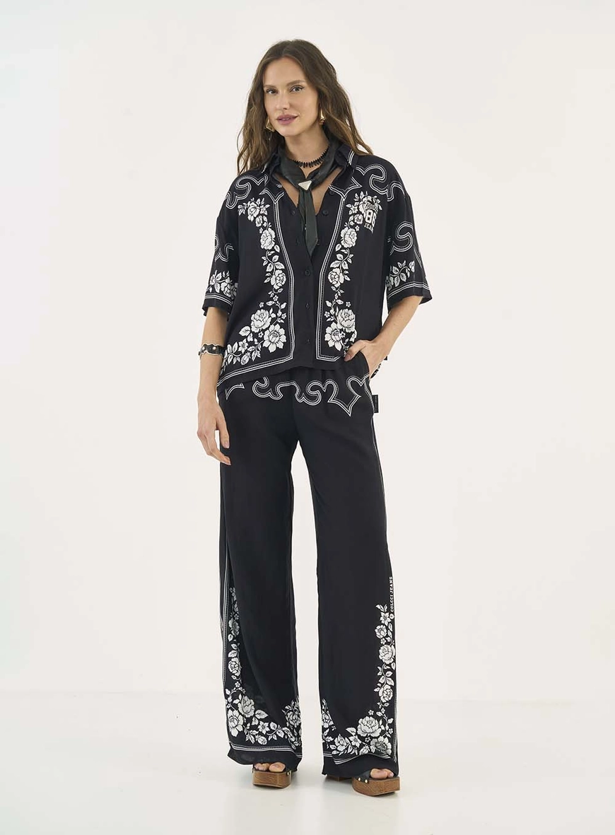 Calça Wide Leg Com Estampa