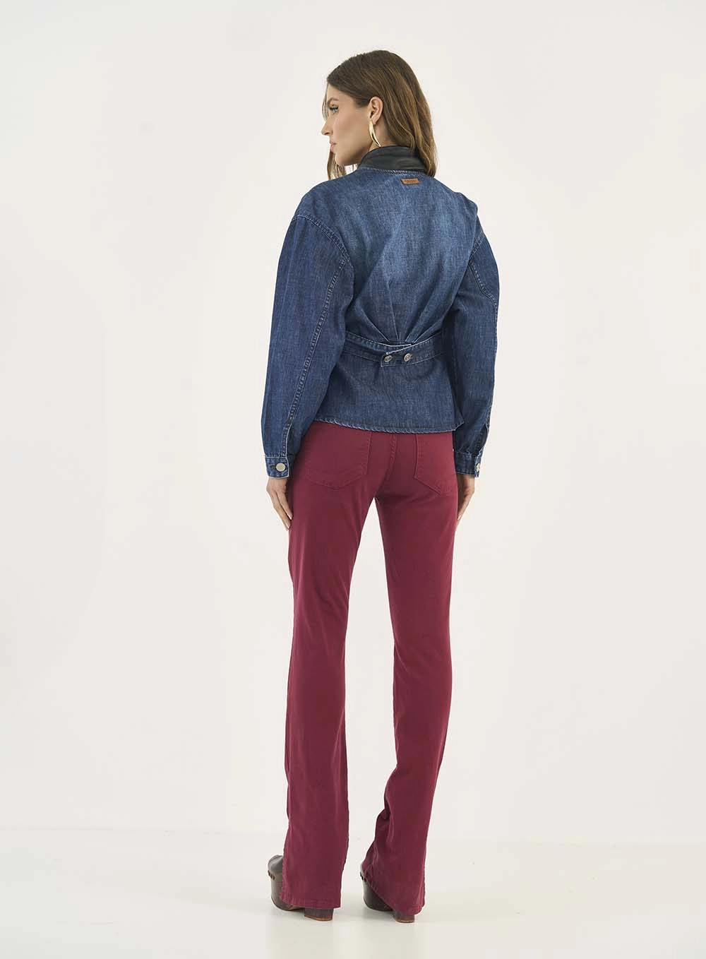Calça Em Sarja Nova York Reta Bordô