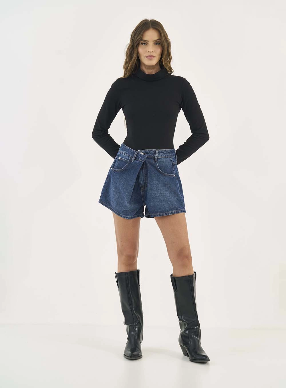 Short Jeans Cancun Cós Assimétrico Índigo