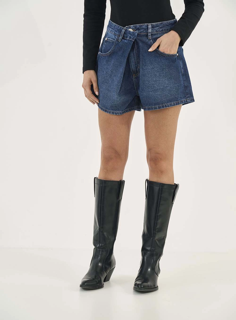 Short Jeans Cancun Cós Assimétrico Índigo