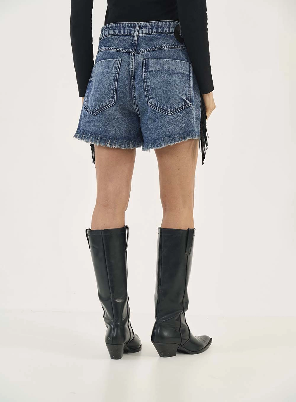Short Jeans Cancun Com Franjas Índigo