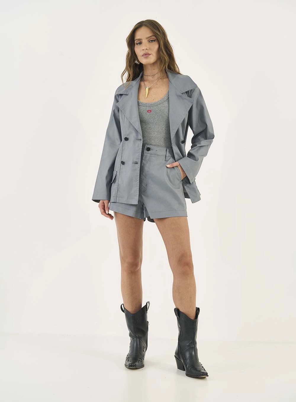 Short Sarja Dubai Resinada Cinza
