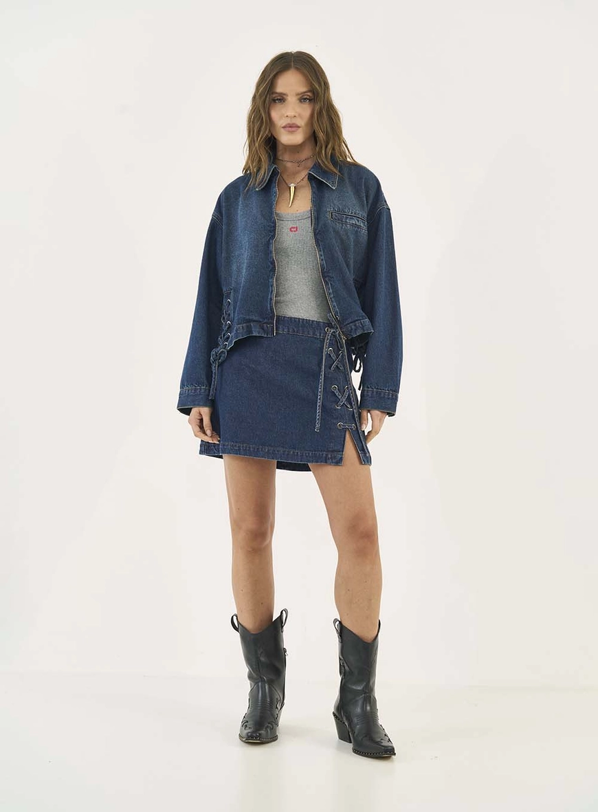 Saia Jeans Com Amarração Lateral