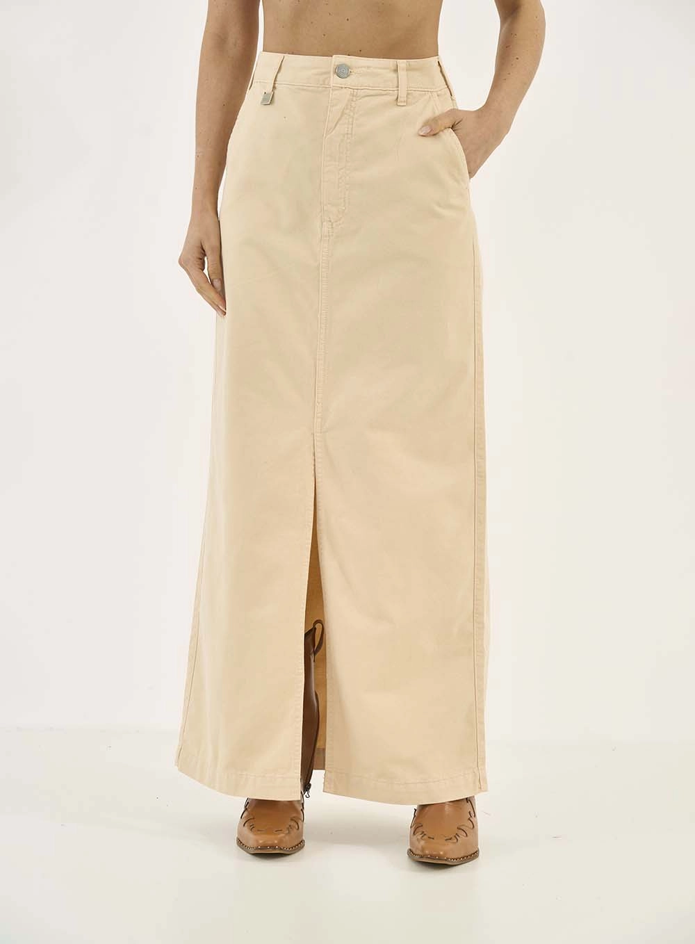 Saia Sarja 1 Feminino Colcci Jeans Bege