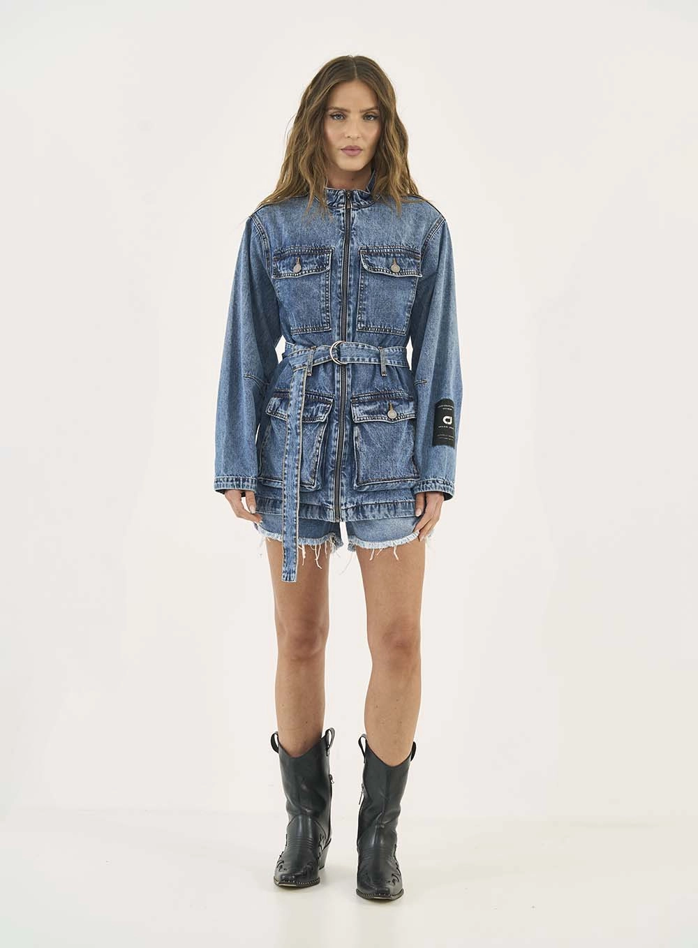 Parka Jeans Com Cinto Índigo