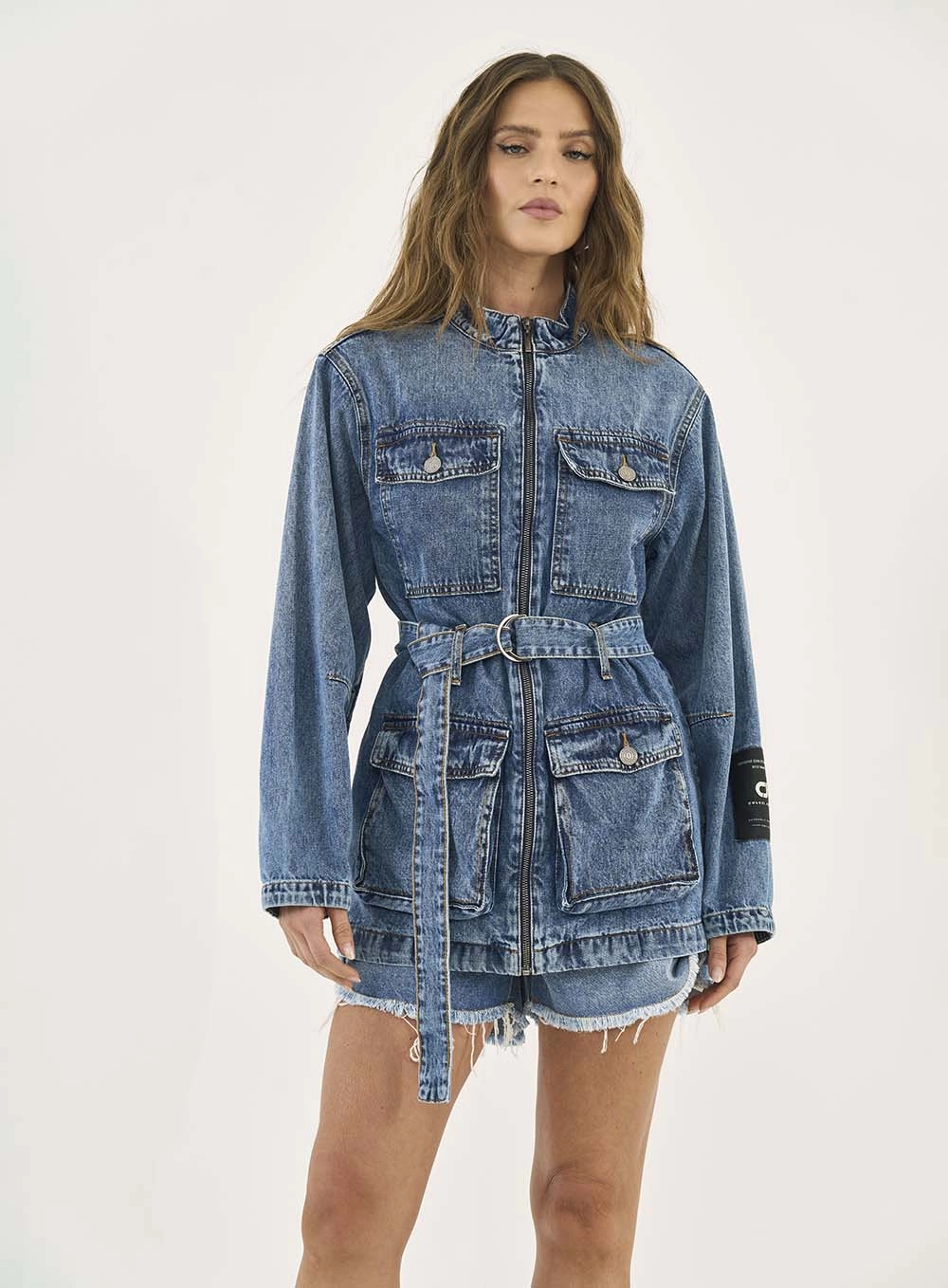Parka Jeans Com Cinto Índigo