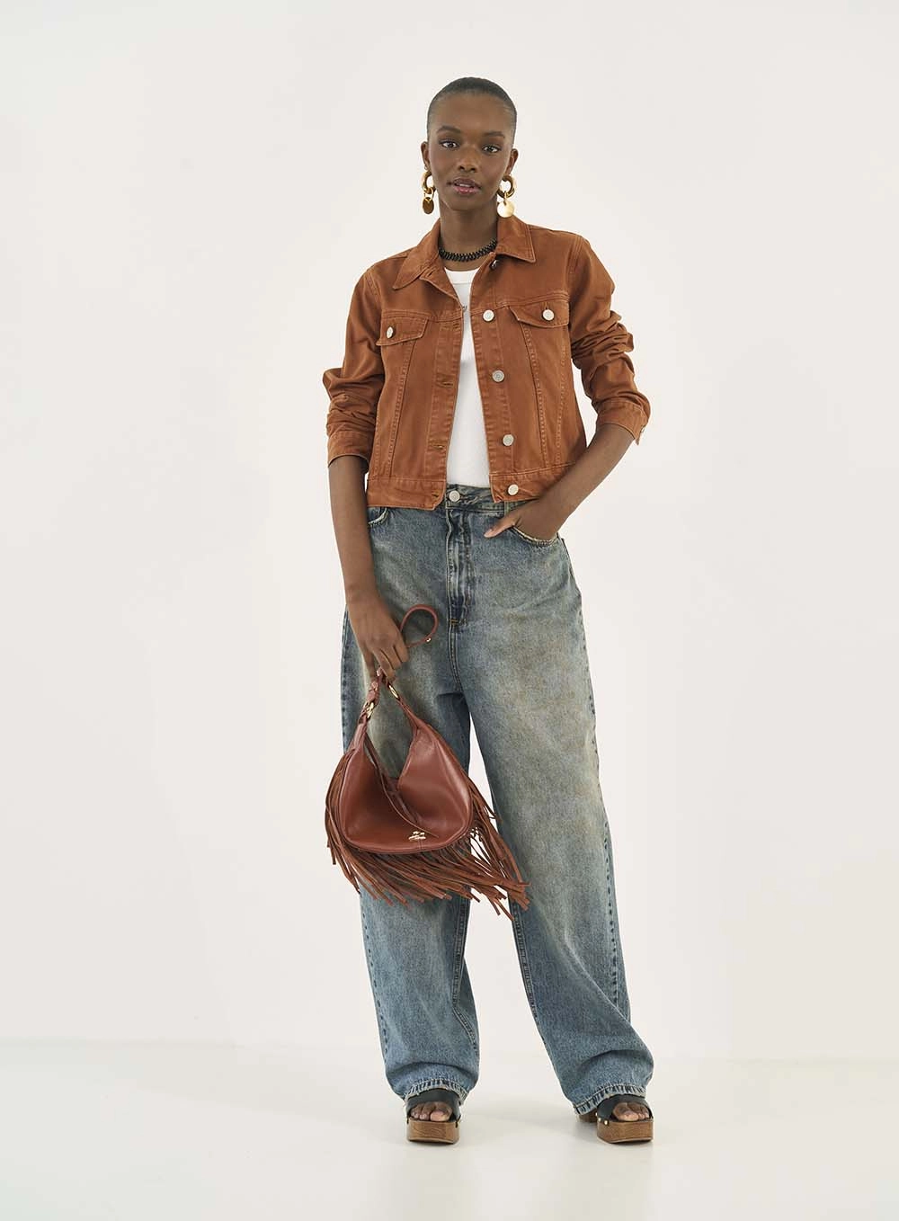 Jaqueta Sarja Slim Western Terracota Marrom