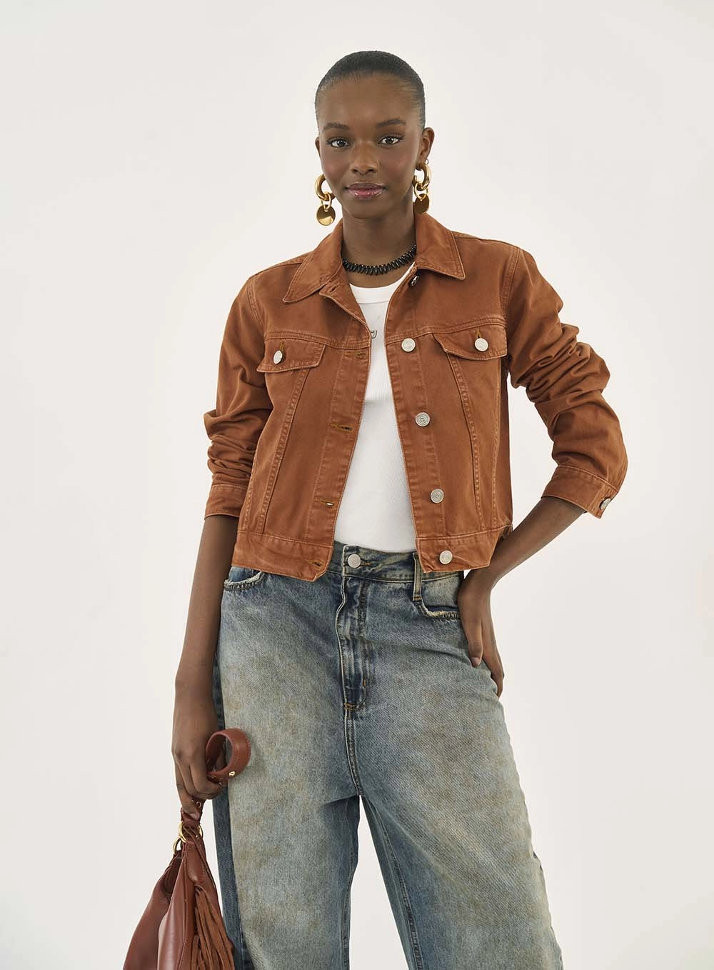 Jaqueta Sarja Slim Western Terracota Marrom