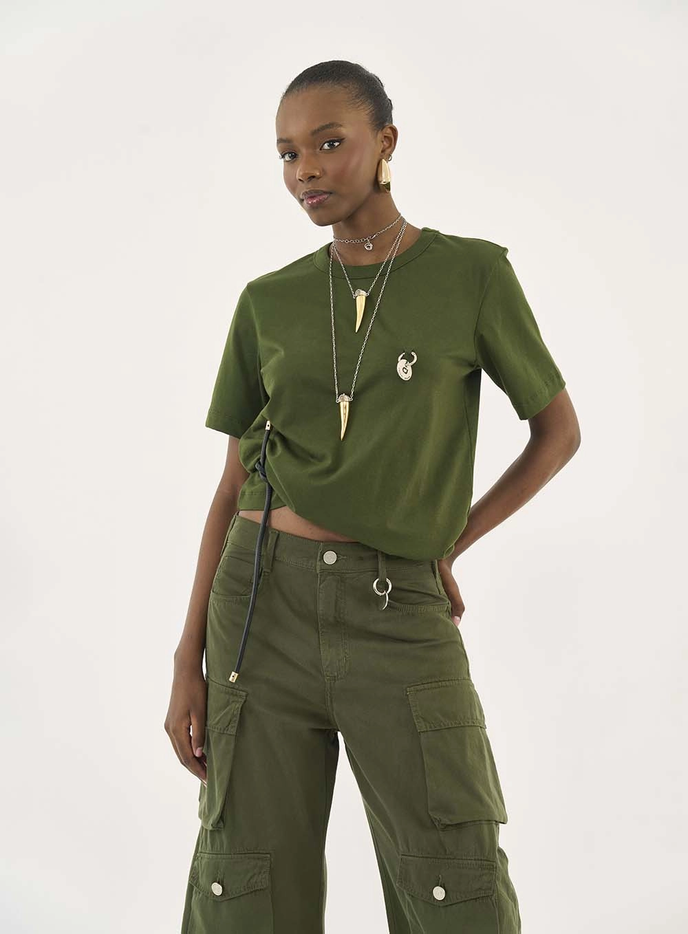 Camiseta Comfort Com Detalhe Franzido Verde