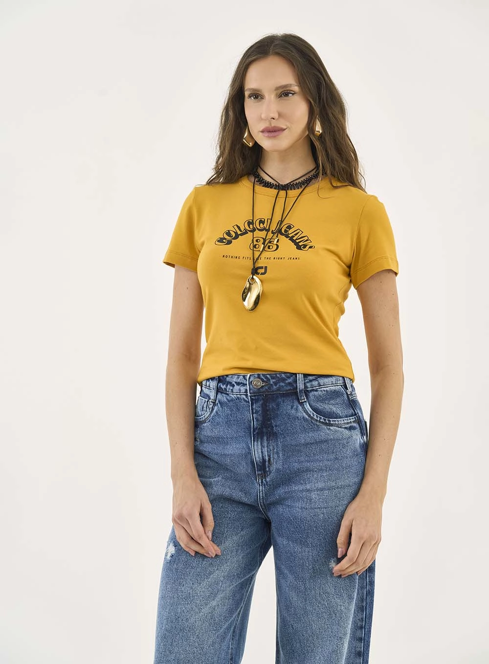 Camiseta Slim Com Estampa Amarelo