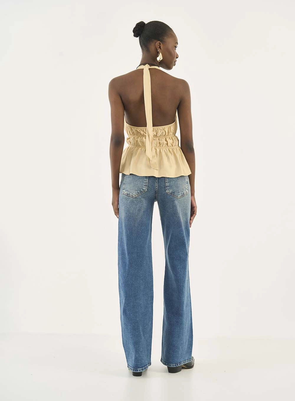 Blusa Frente Única Com Franzido Bege
