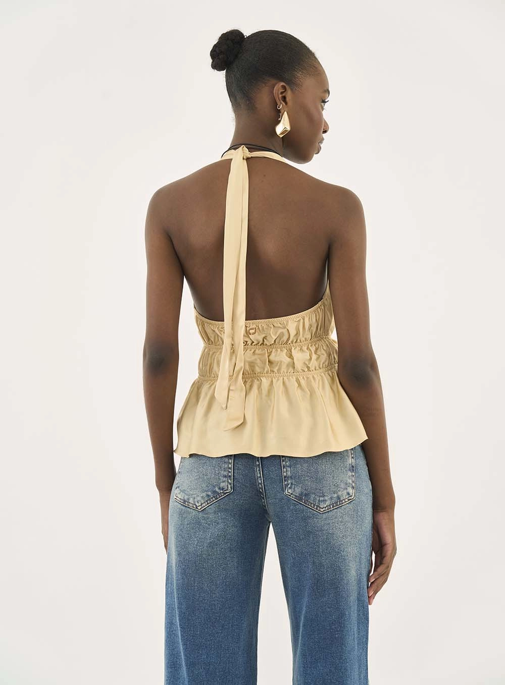 Blusa Frente Única Com Franzido Bege