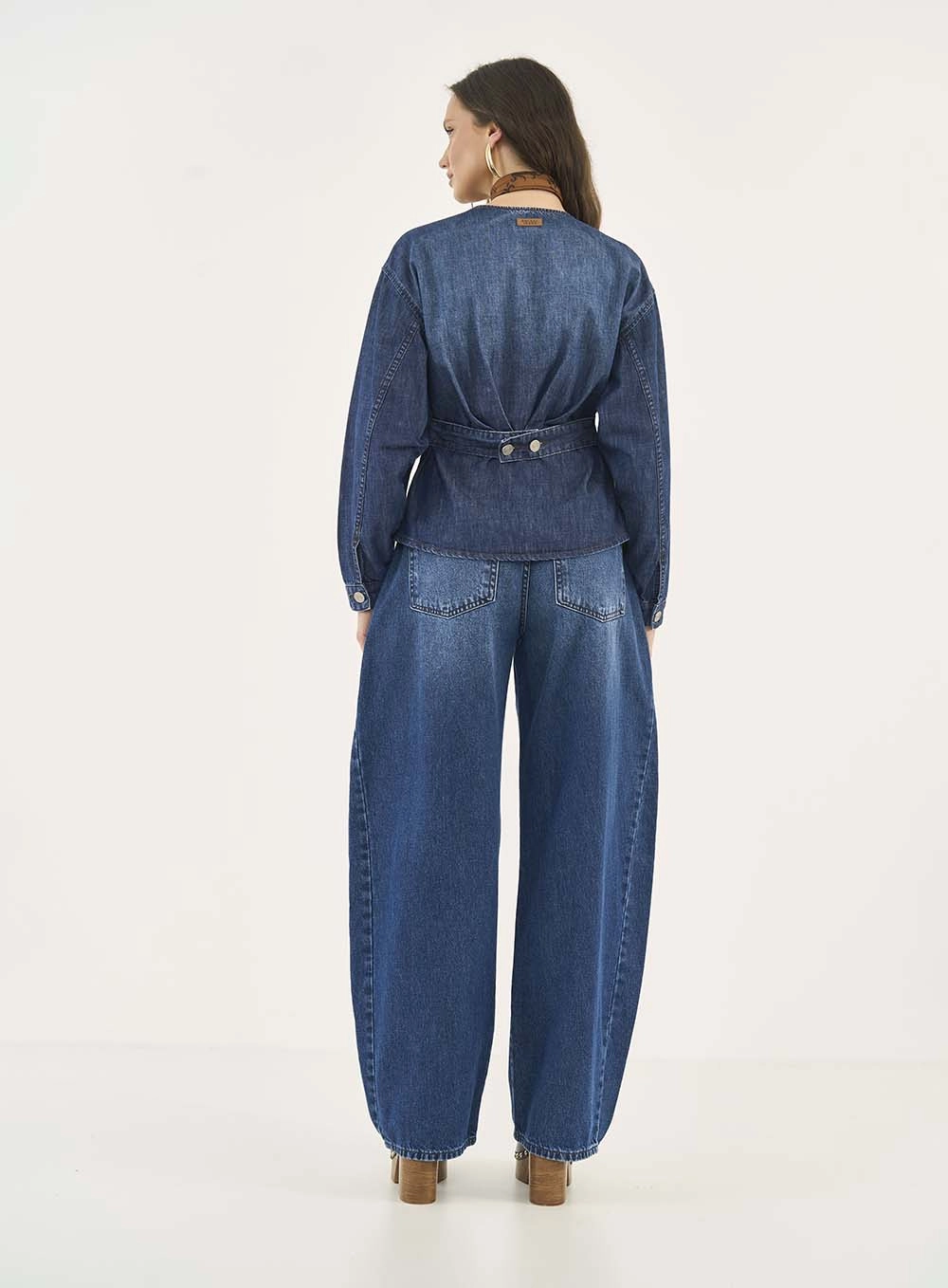 Blusa Jeans Acinturada Manga Longa Índigo