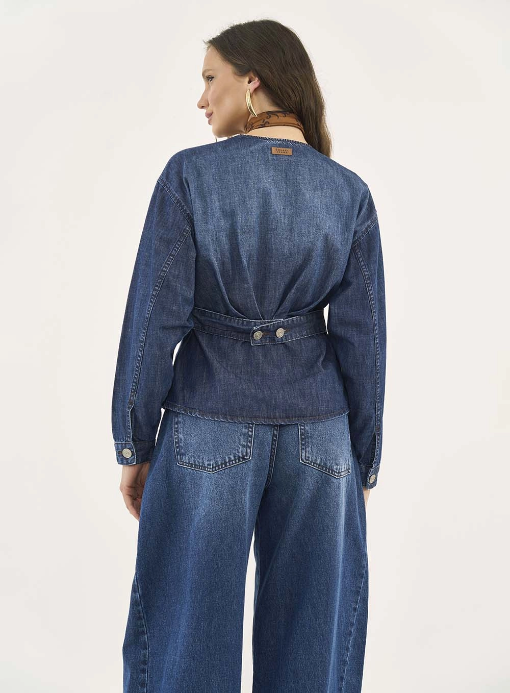 Blusa Jeans Acinturada Manga Longa Índigo