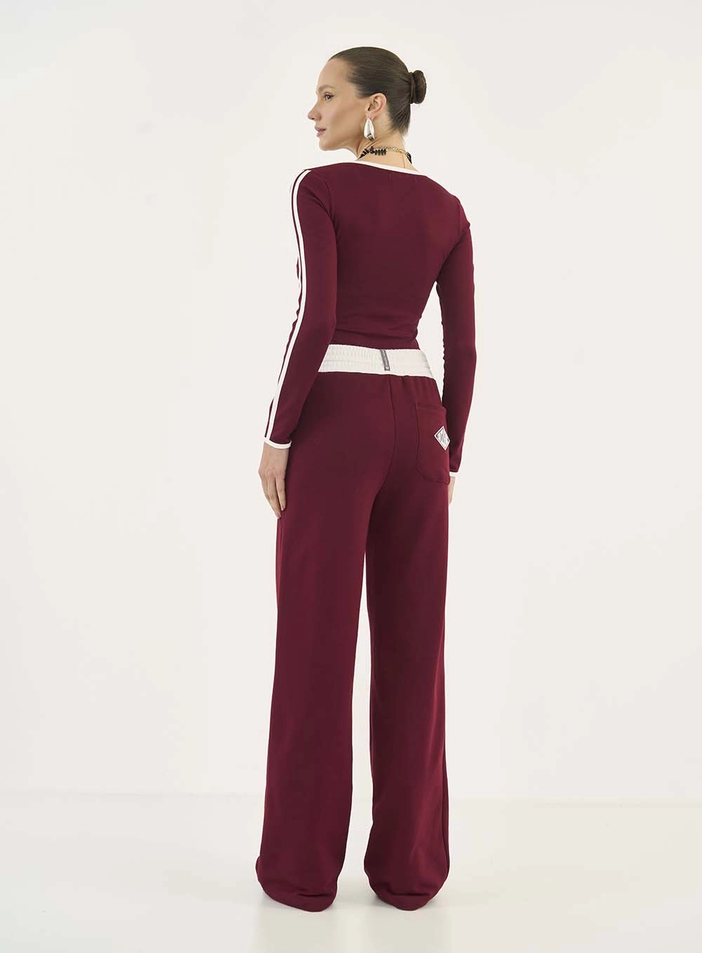 Blusa Slim Manga Longa Gola V Bordô