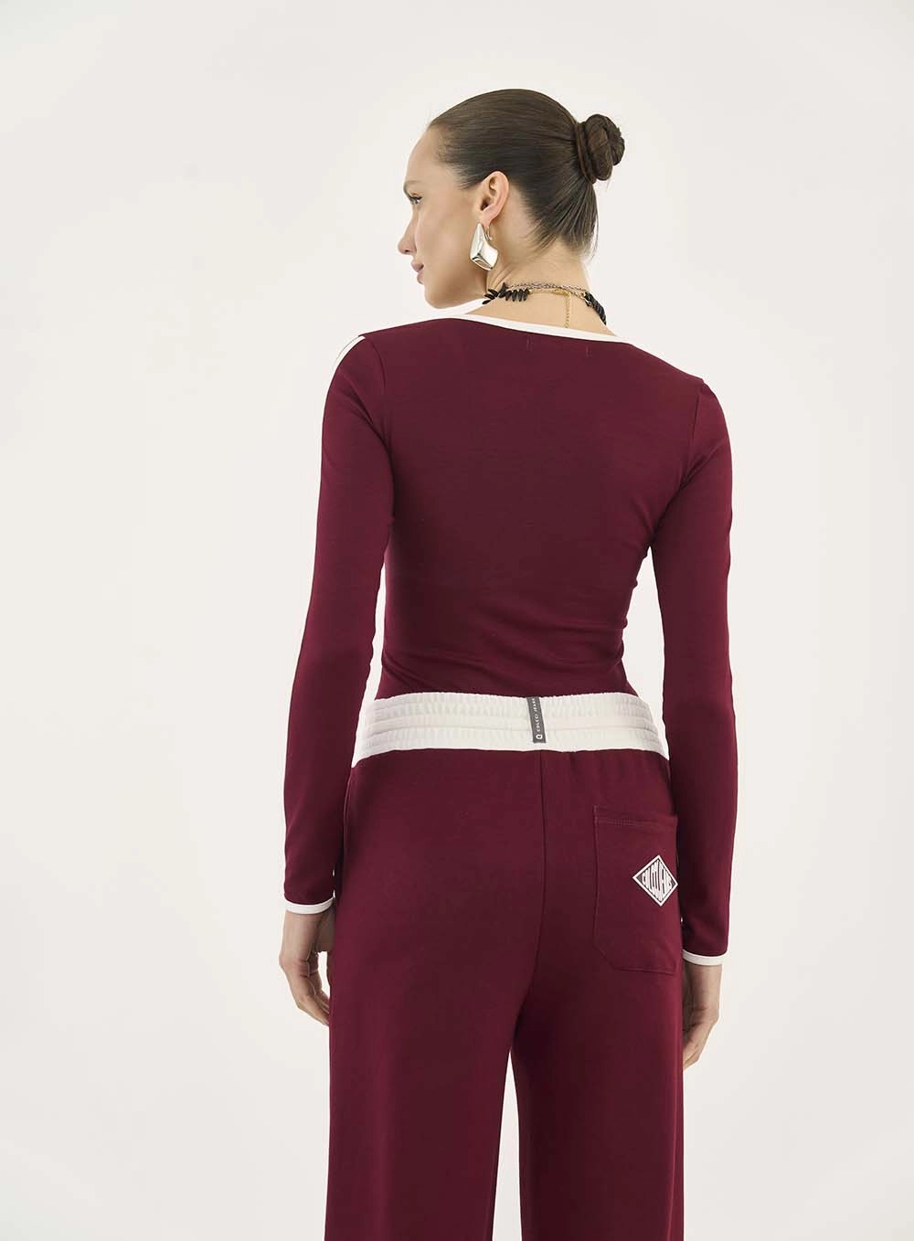 Blusa Slim Manga Longa Gola V Bordô