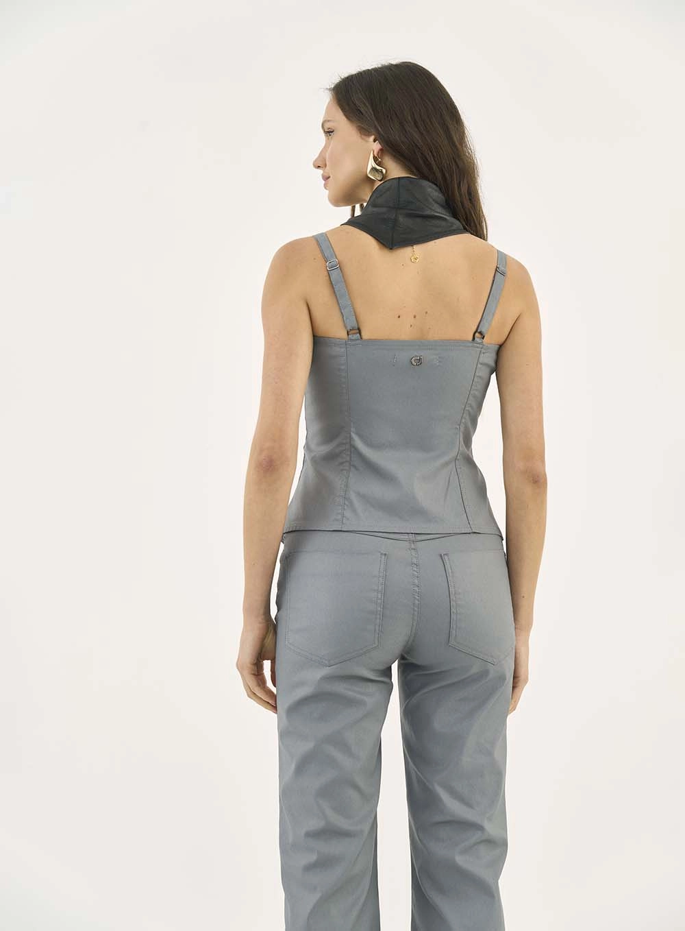 Blusa Sarja Resinada Cinza