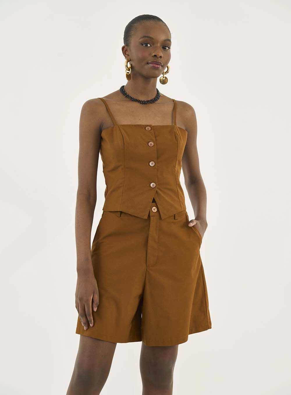 Blusa Alça Buttons Western Marrom