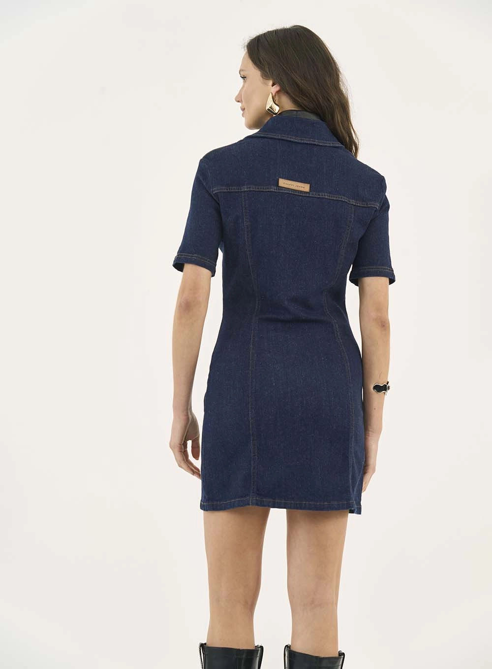 Vestido Jeans Justo Manga Curta Índigo