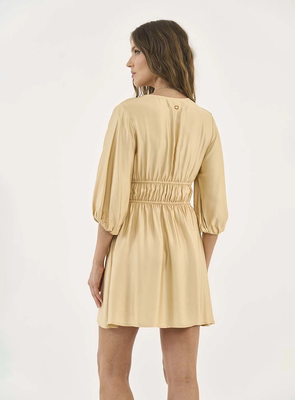 Vestido Acinturado Com Amarração Bege