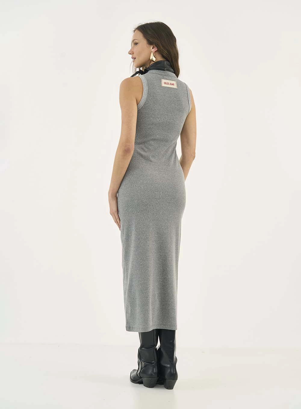 Vestido Canelado Midi Cinza