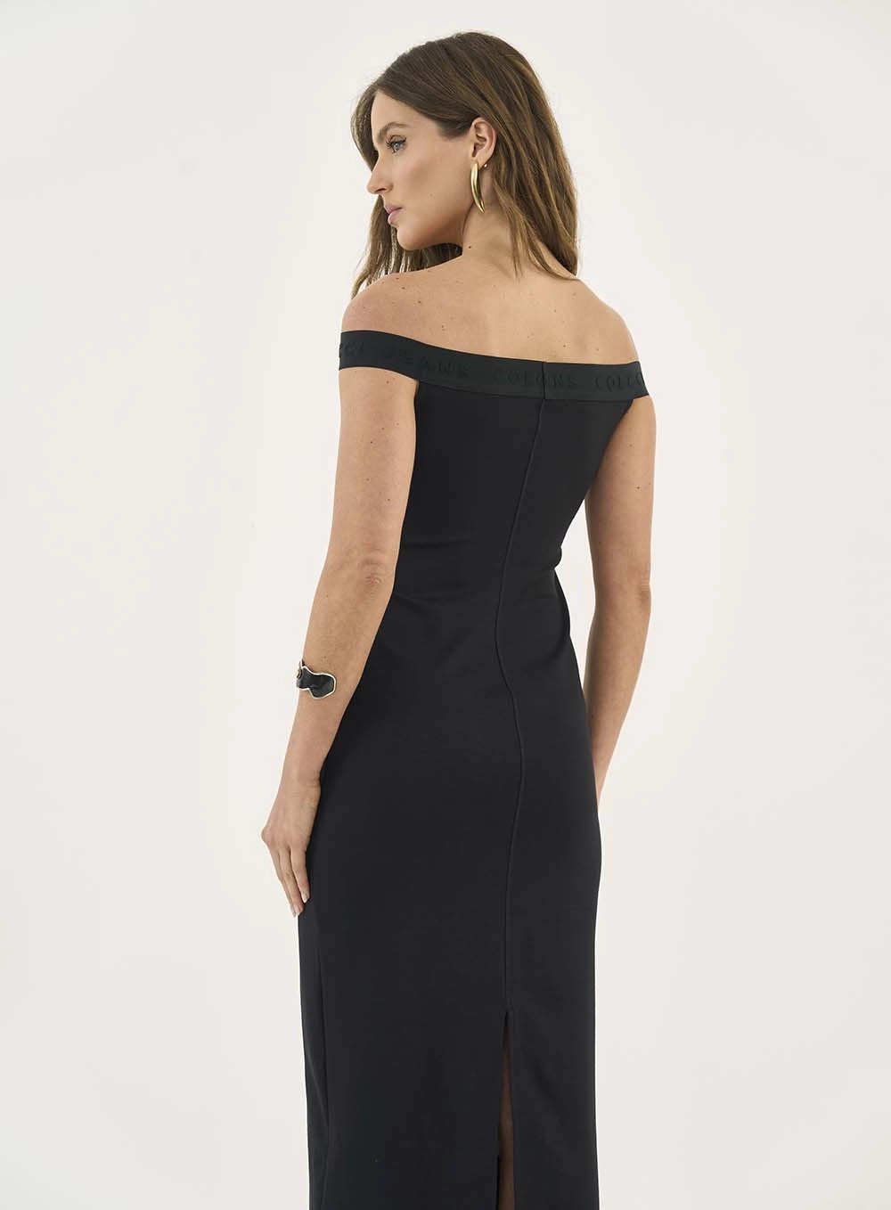 Vestido Slim Midi Ombro A Ombro Preto