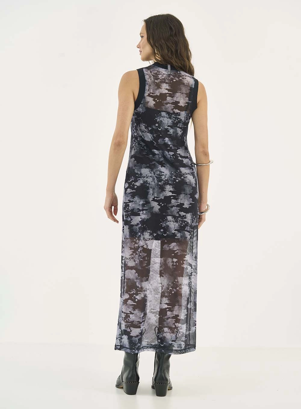 Vestido Midi Em Tule Com Estampa Estampados