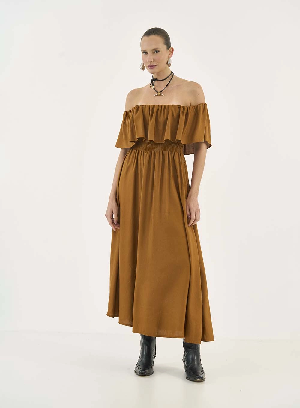 Vestido Linho Marrom