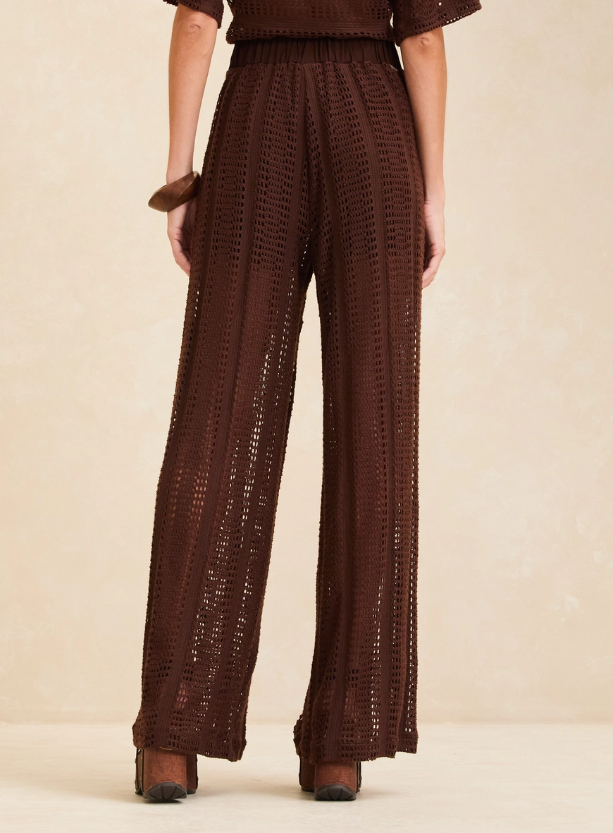 Calça Feminina Pantalona Tricô Marrom