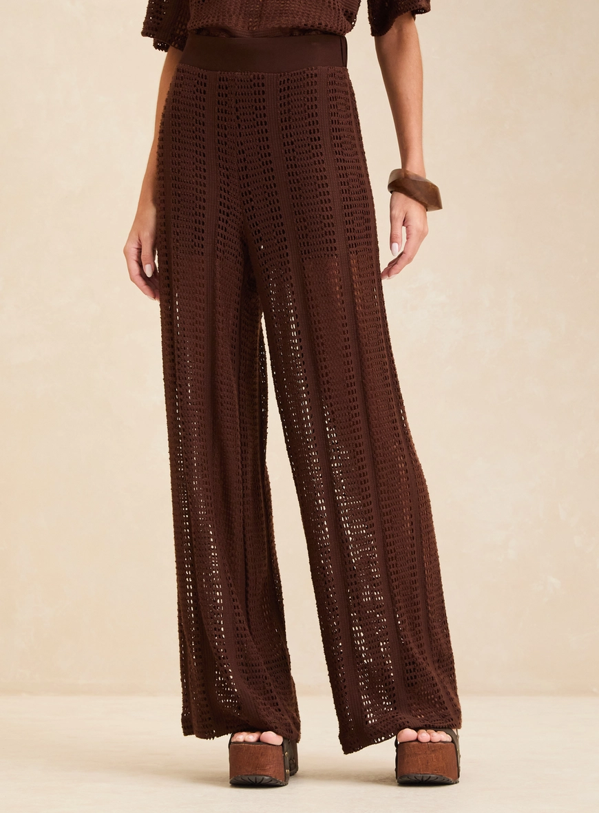 Calça Feminina Pantalona Tricô Marrom