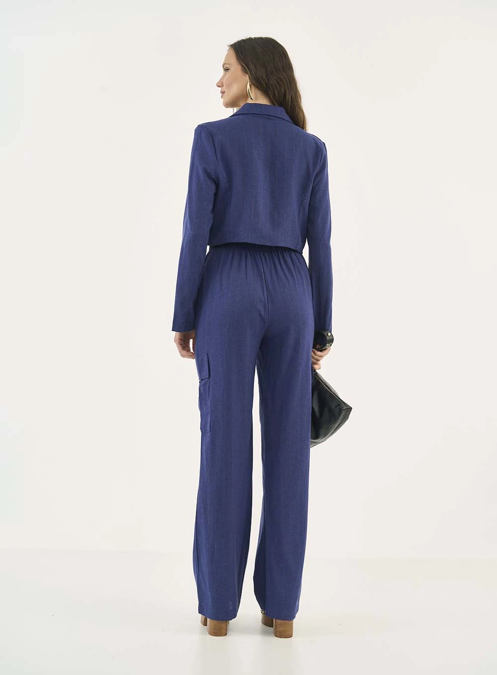 Blazer Encurtado Com Listras Azul