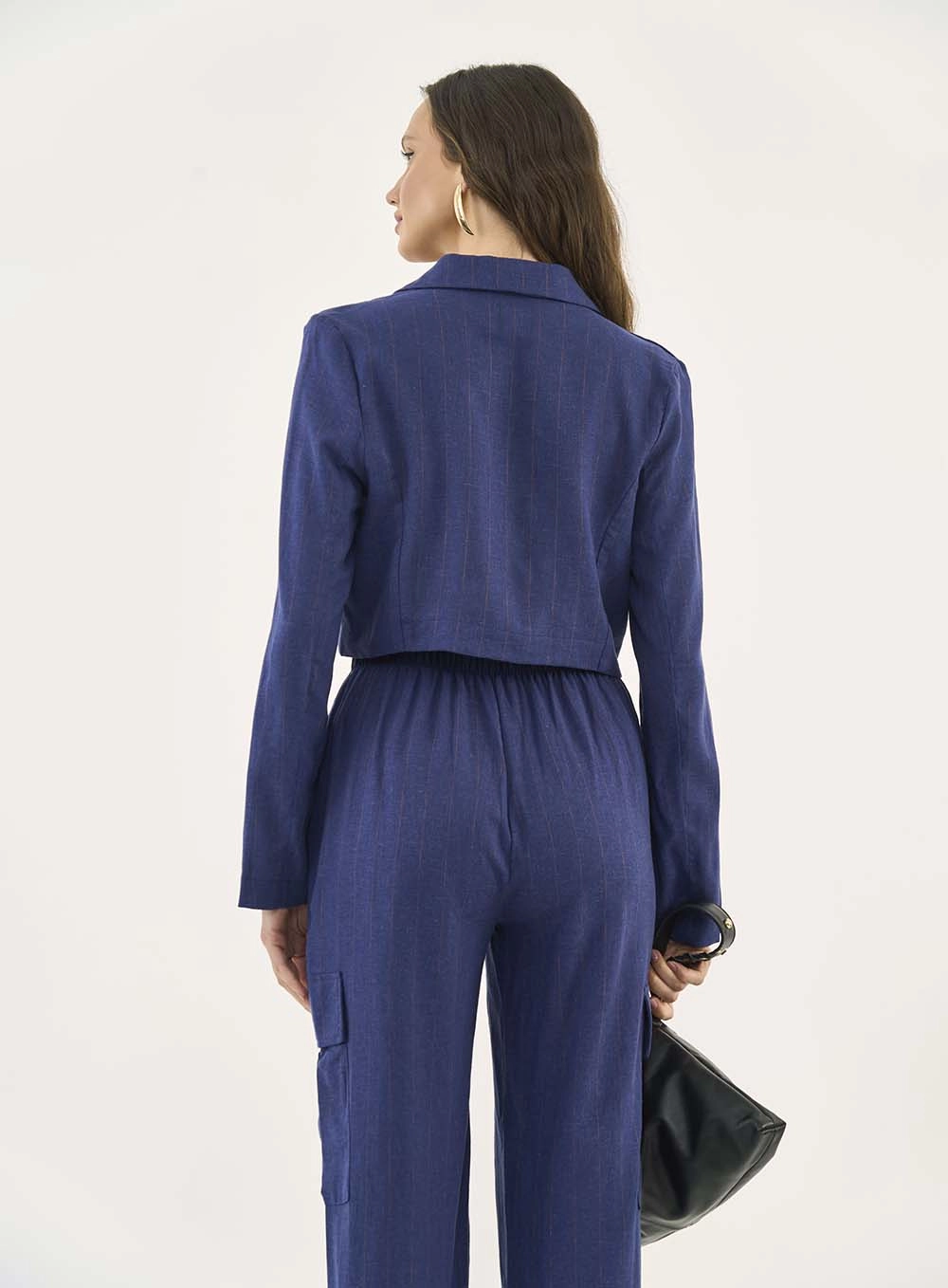 Blazer Encurtado Com Listras Azul