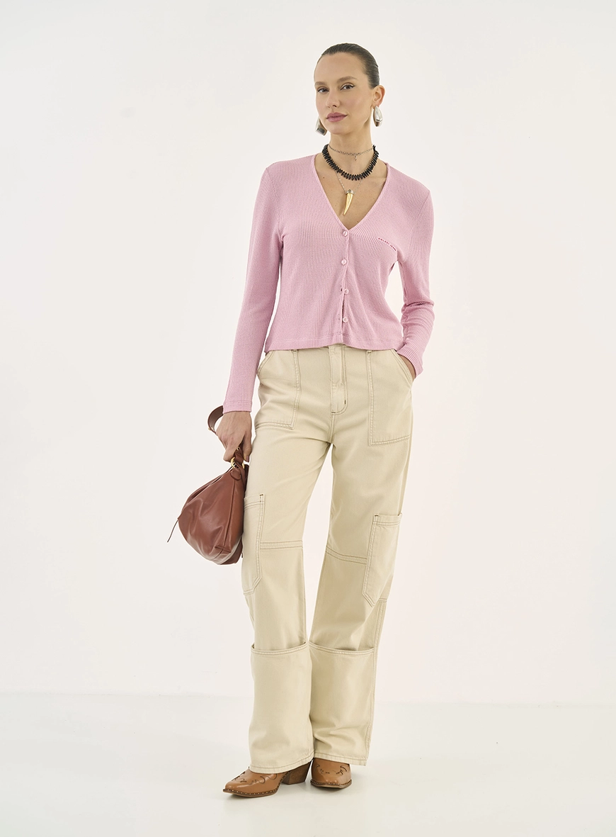 Cardigan Canelado Western Pink